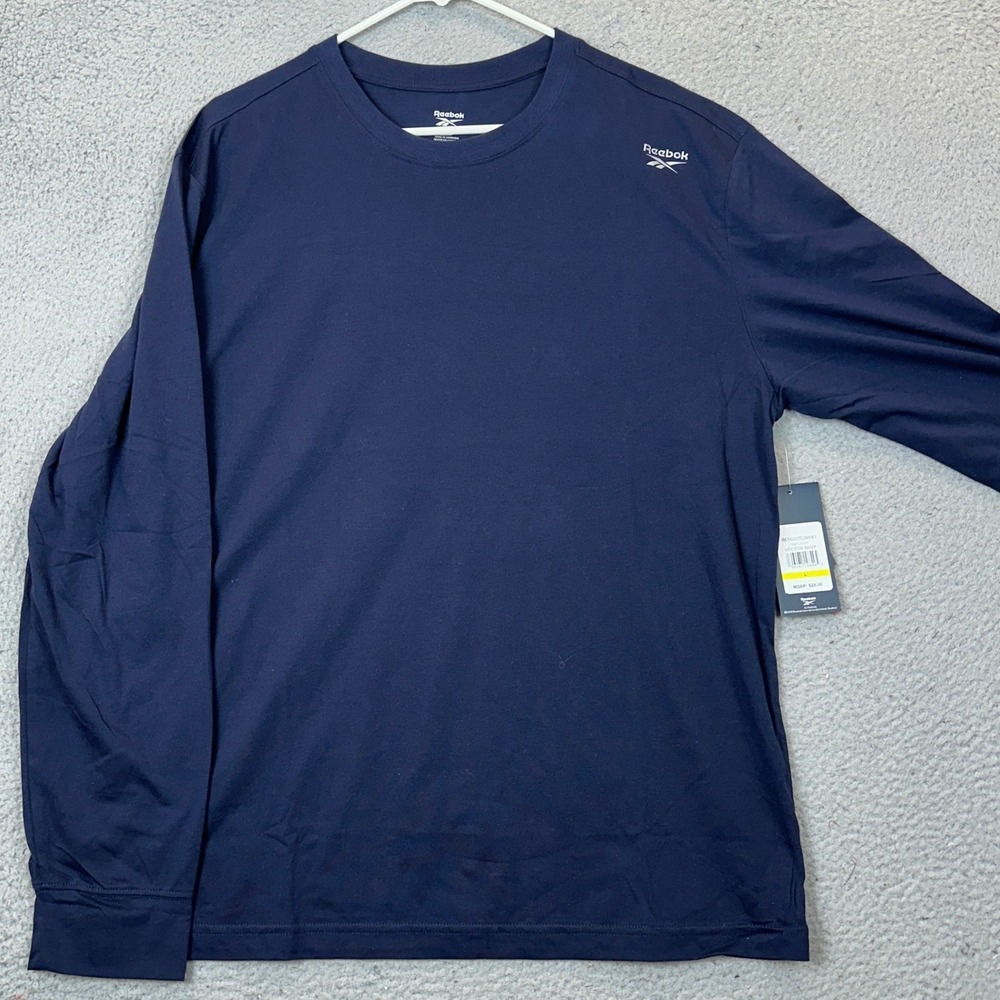 NEW Reebok Shirt Mens Large Volt LS Top Vector Navy Logo Performance Long Sleeve